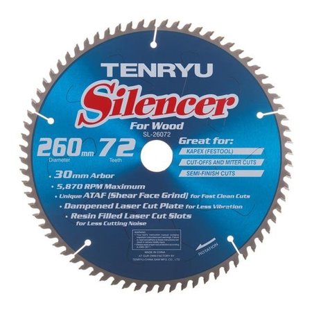 TENRYU Tenryu 2803179 260 Dia. x 30 mm Carbide Silencer Saw Blade - 72 Teeth 2803179